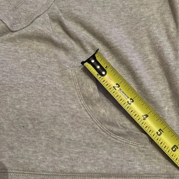 NY&Co Gray short sleeve hooded sweatshirt w/ a extended pocket & low V neck. - Picture 10 of 12